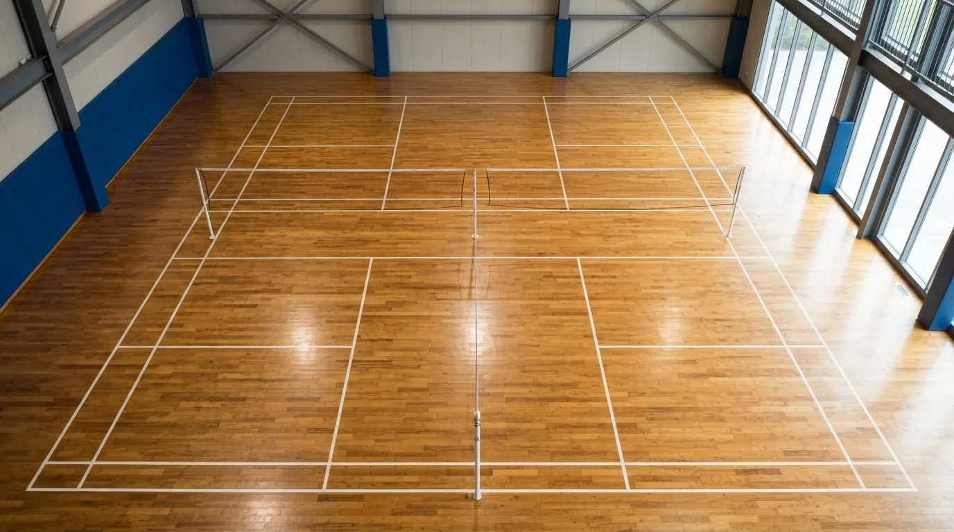 Una sala de tribunal vacía con bancos de madera a la luz de la mañana